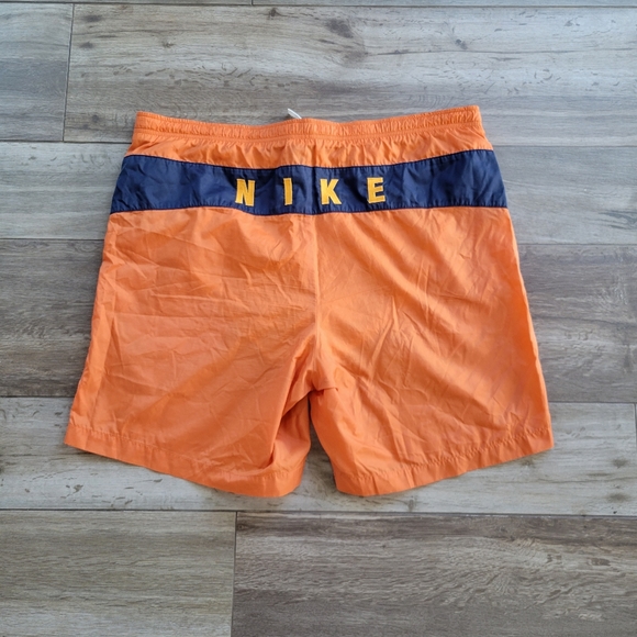Vintage 90s Nike Trunks with Liner Orange and Blue Spellout Mens Athletic Shorts - Picture 1 of 4
